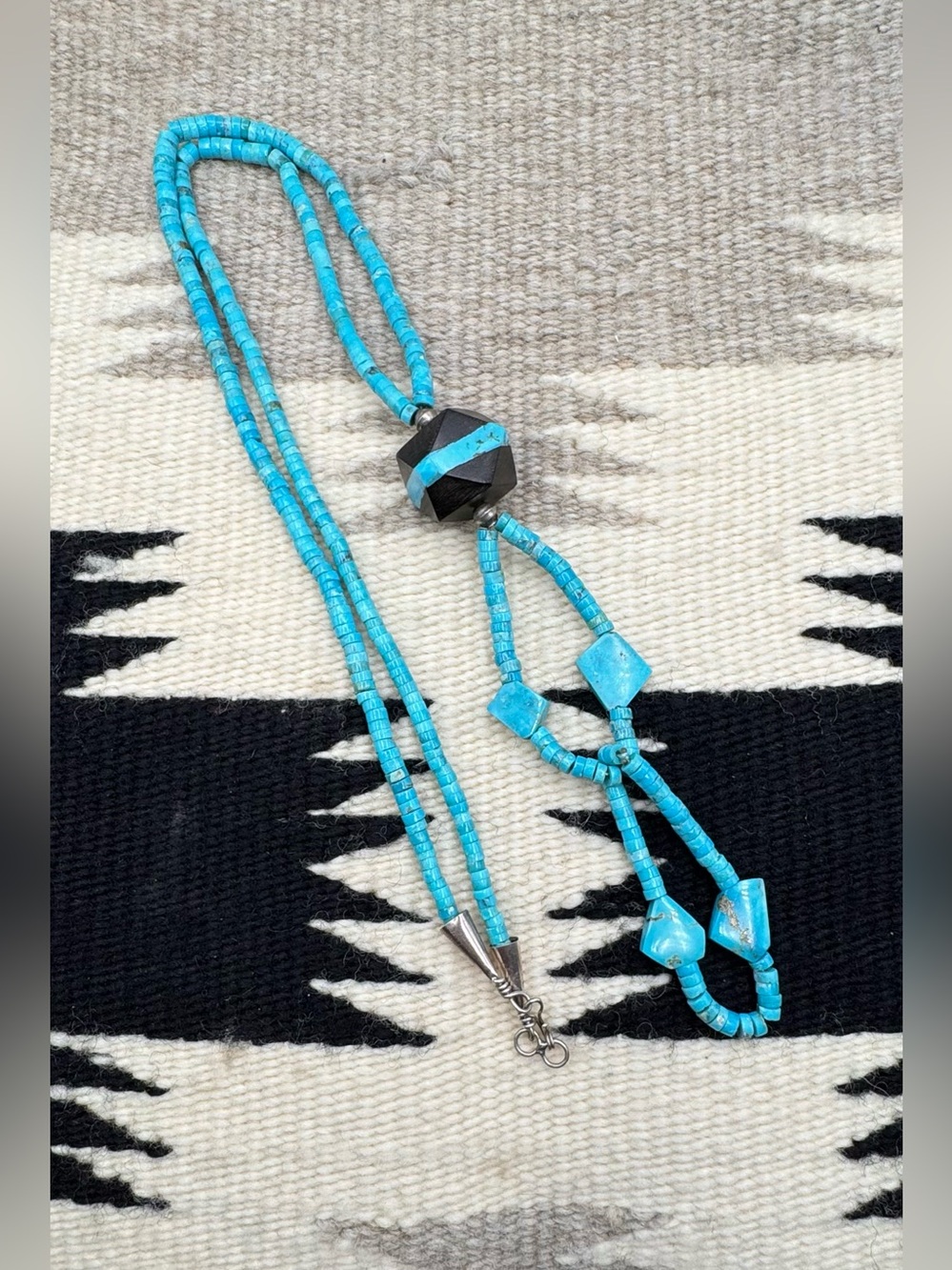 Santo Domingo Native American Turquoise Jet Heishi Beaded Jacla Necklace